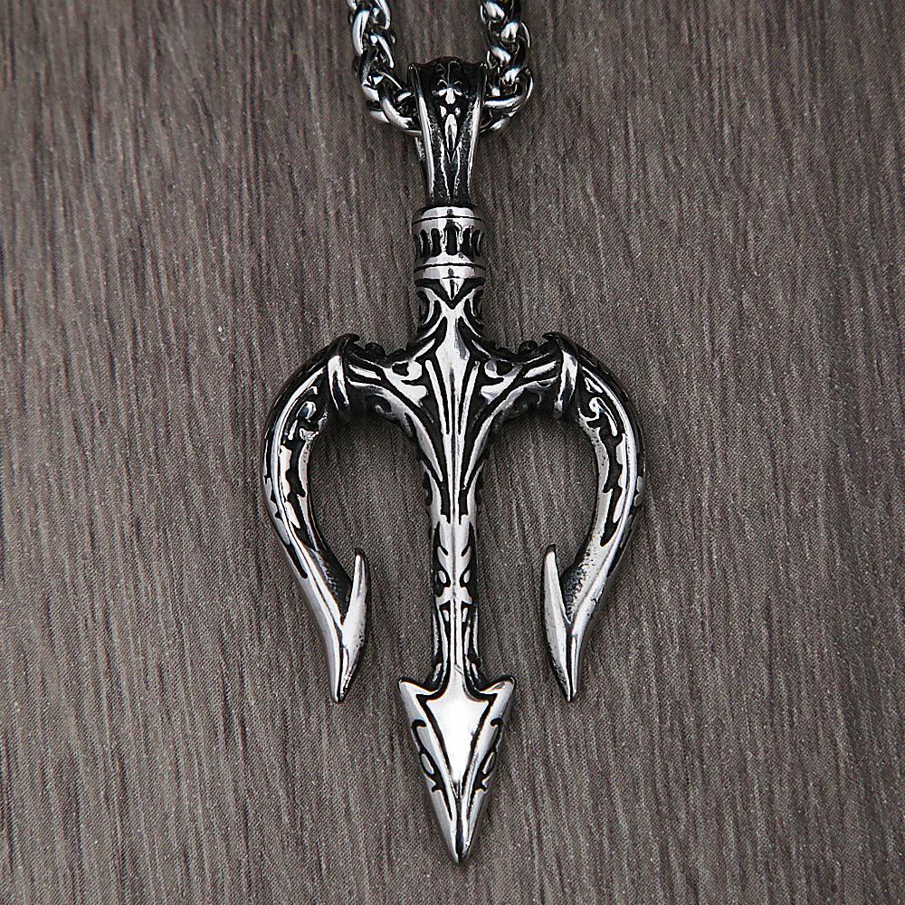 Fashion Vintage Greek Mythology Trident Necklace for Men Punk Hip Hop 316L Stainless Steel Amulet Pendant Jewelry Dropshipping