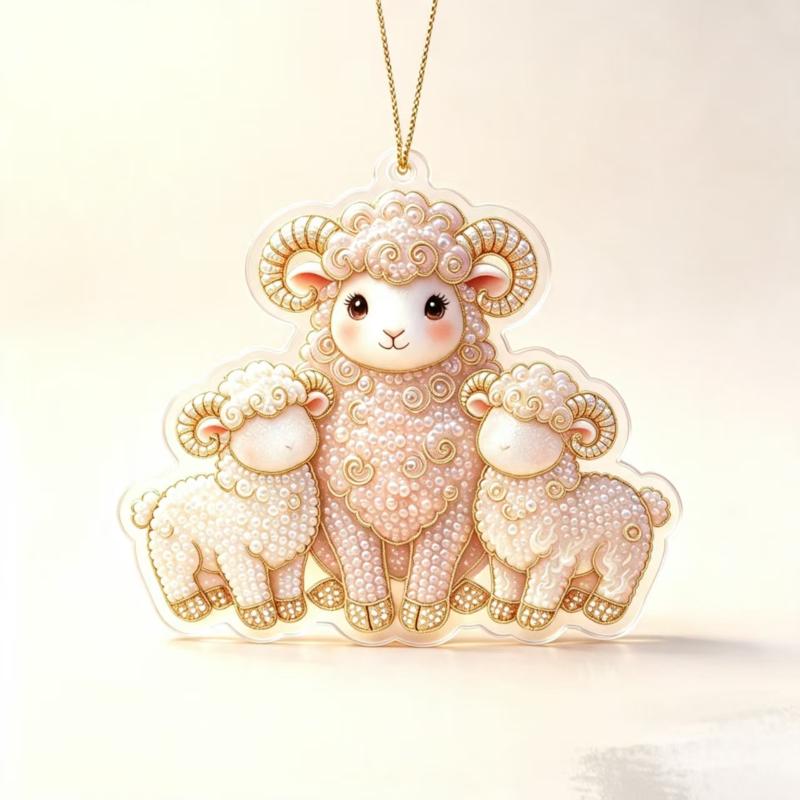 Acryl Chinesisches Tierkreiszeichen Ziege Hängendes Ornament Glückverheißend Rot Gold Für Frühlingsfest Neujahr Hausdekoration