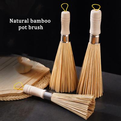 Kitchen Natural Bamboo Pot Washing Brush Bamboo Wok Cleaning Whisk Brush with Comfortable Handle Household Kitchen Clean Tools