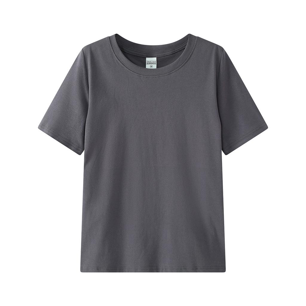 Women's Crew Neck Short Sleeve T-shirt Slim Fit Korean Style Solid Color Basic Tee
