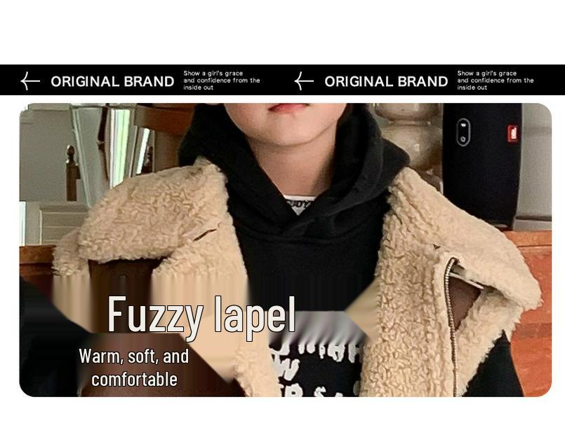 Boys' Retro Lambswool Vest - 2024 Winter Korean Style Warm Sleeveless Jacket for Small and Medium Children