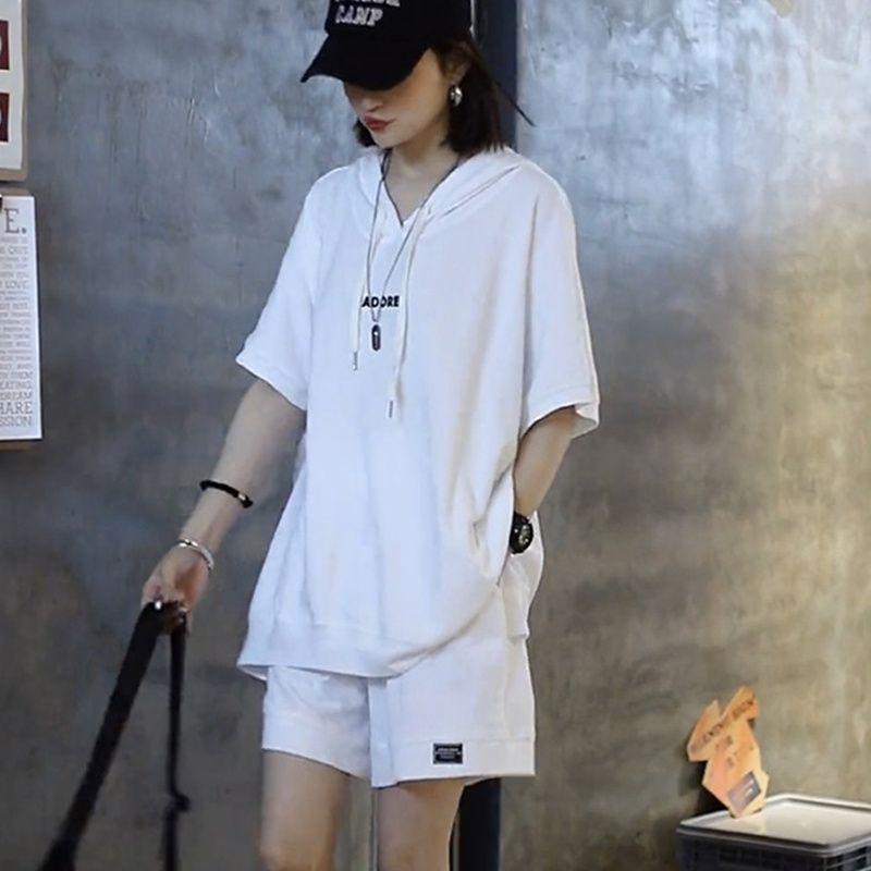 Women's Casual 2-Piece Set Loose Hooded Short Sleeve T-Shirt + Shorts Summer Loungewear Streetwear