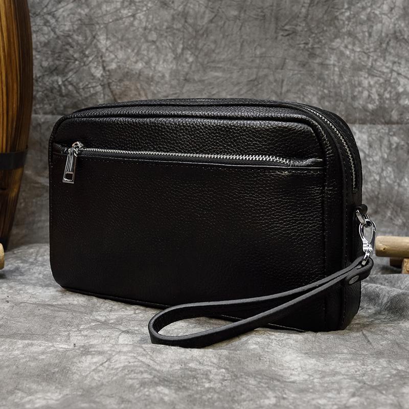 Genuine Leather Clutch Bag Of Men Male Long Hand Bag Crazy Horse Leather Day Clutches For 6" Cell Phone With Wrist Belt