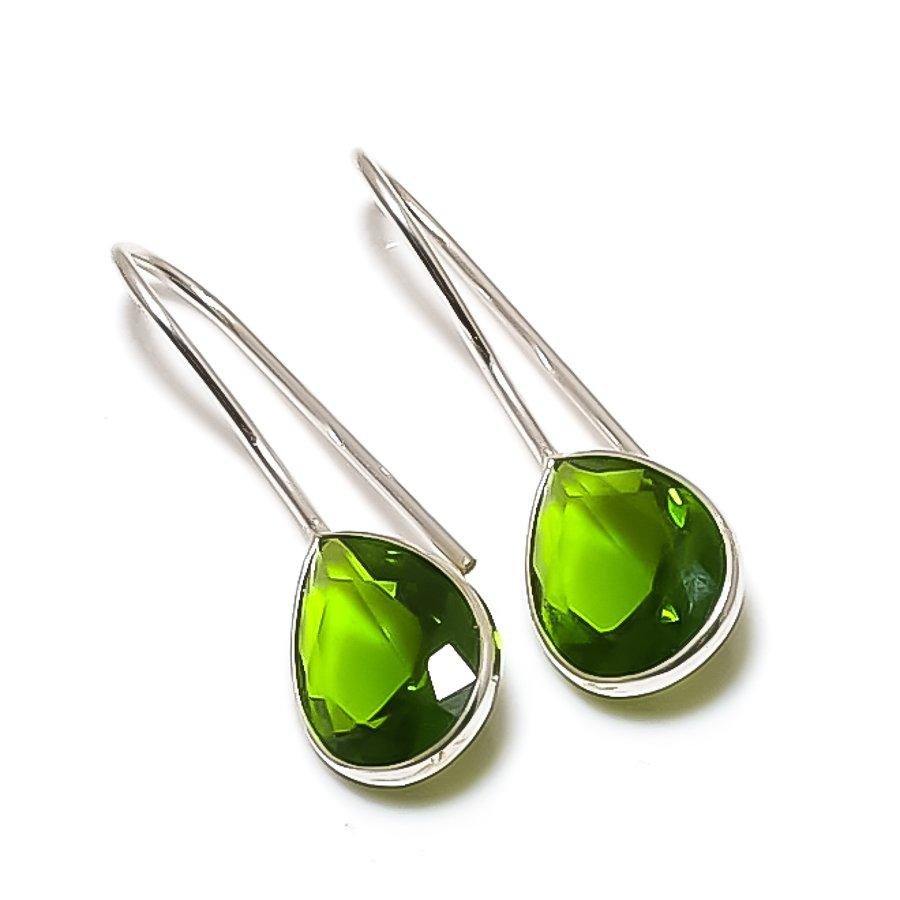 Natural Peridot Gemstone Handmade 925 Sterling Silver Jewelry Earring 1.22 AE-12592