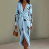 Women's Floral Print Satin Wrap Midi Dress Deep V Neck Long Sleeve Bodycon Dress Split Formal Evening Party Dress