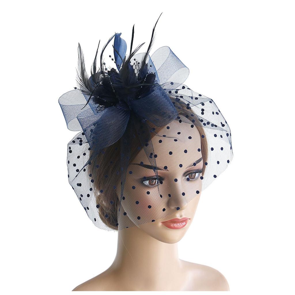 Damen Retro Schleier Tupfen Maske Federn Haarspange für Teeparty Stirnband Hochzeit Blume Cocktail Netz Stirnbänder Haarreif