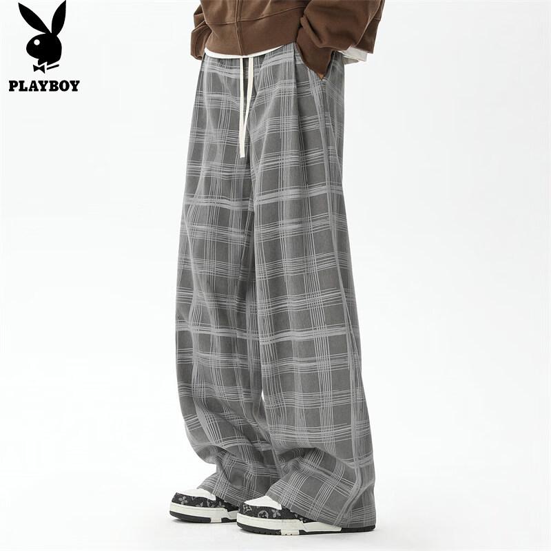 Playboy Men's Plaid Straight-Leg Drawstring Sweatpants