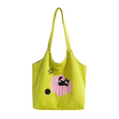 Women's Cute Cat Embroidery Tote Bag Large Capacity Casual Shoulder Handbag for Daily Travel