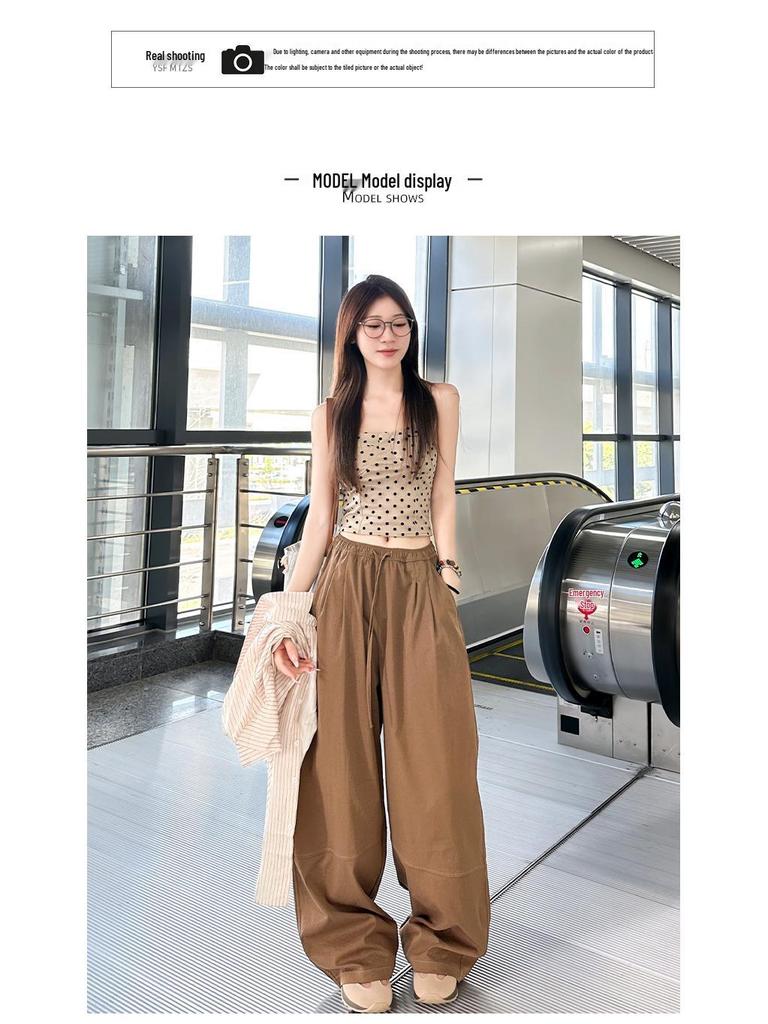 Women's High Waist Quick-Dry Casual Pants - Spring/Autumn, Loose Fit, Straight-Leg Wide-Leg, Slimming, Petite