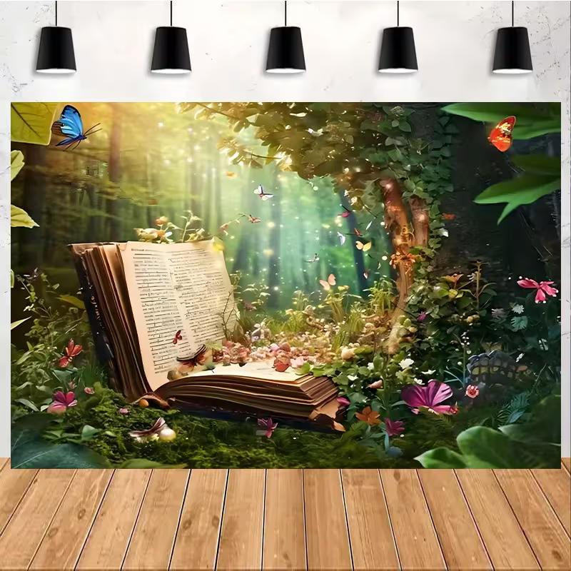 2D Enchanted Forest Magic Book Backdrop Butterfly Fairy Photography Background
