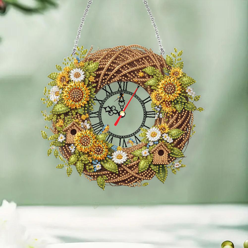 2D Flat DIY Acrylic Special Shape 5D Hanging Clock Art Craft Diamond Art Clock Pendant Kit for Living Room Decoration