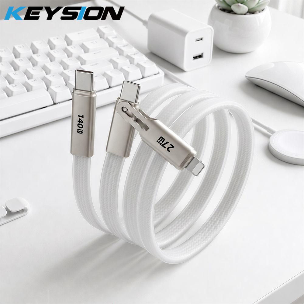 

KEYSION 140W Fast Cable 2-in-1 Data Cable PD3.0 QC PPS Quick Charging USB-C to Type-C to L Wire for iPhone Samsung Huawei Xiaomi Laptop Tablet 1.5m білий