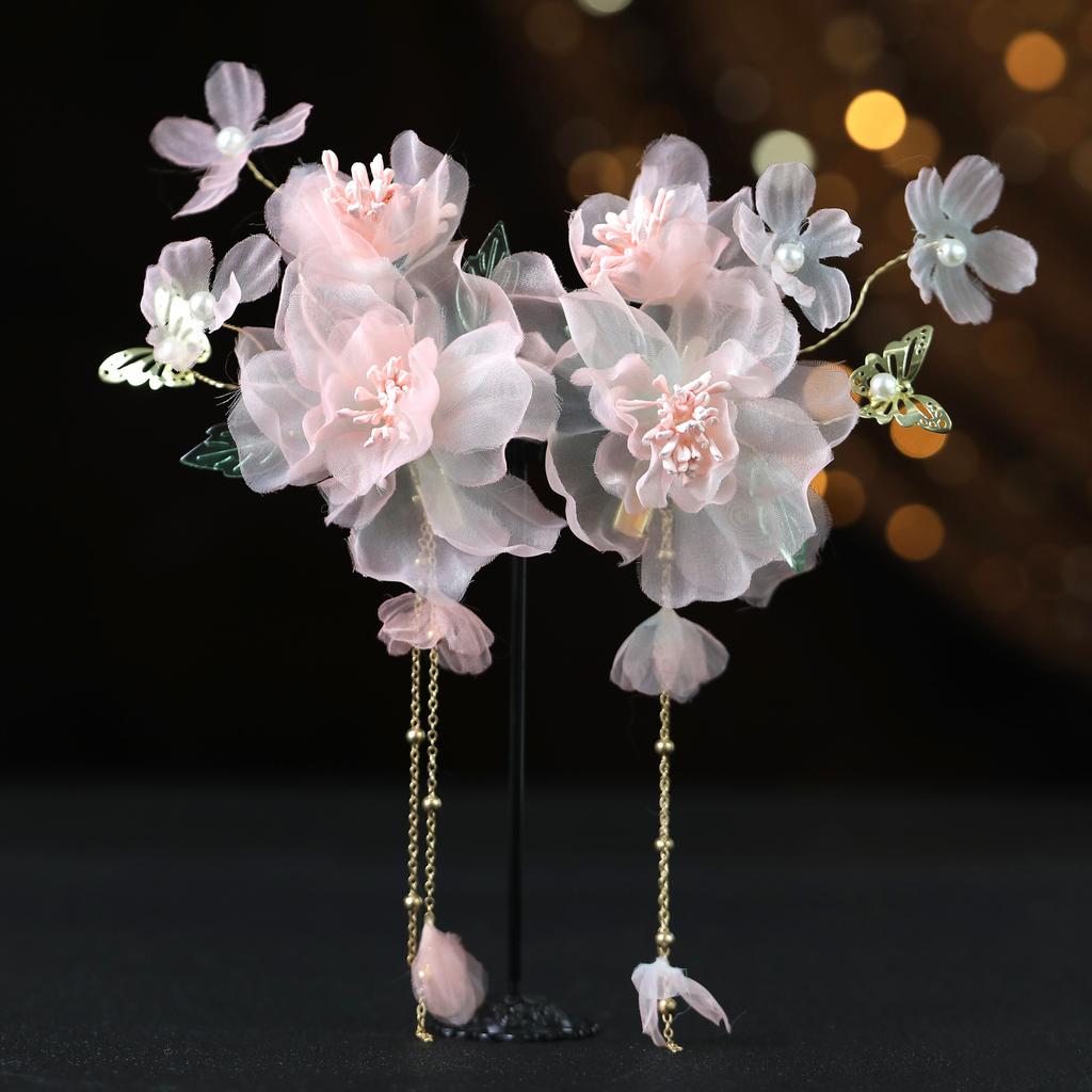 Flower Hair Clips Forks Chinese Hanfu Hair Accessories for Women Hairpin Fork Handmade Vintage Wedding Hair Jewelry Retro Crowns for Girl and Women