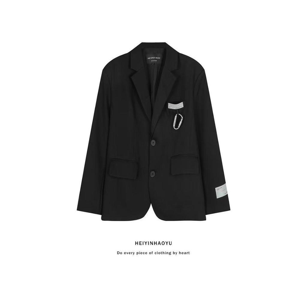 Men's Trendy Retro Loose Black Suit Jacket - High-End Street Style