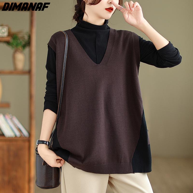 

DIMANAF 2023, новинка зимы, большие размеры, женские свитера, жилет, вязаный повседневный свободный джемпер большого размера, топы, пуловер без рукавов