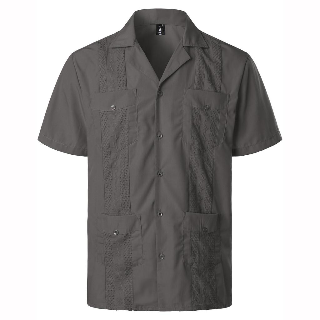 Mens Shirts Pockets Lapel Short Sleeves Cardigan Summer Thin Blouse Breasted Shirt