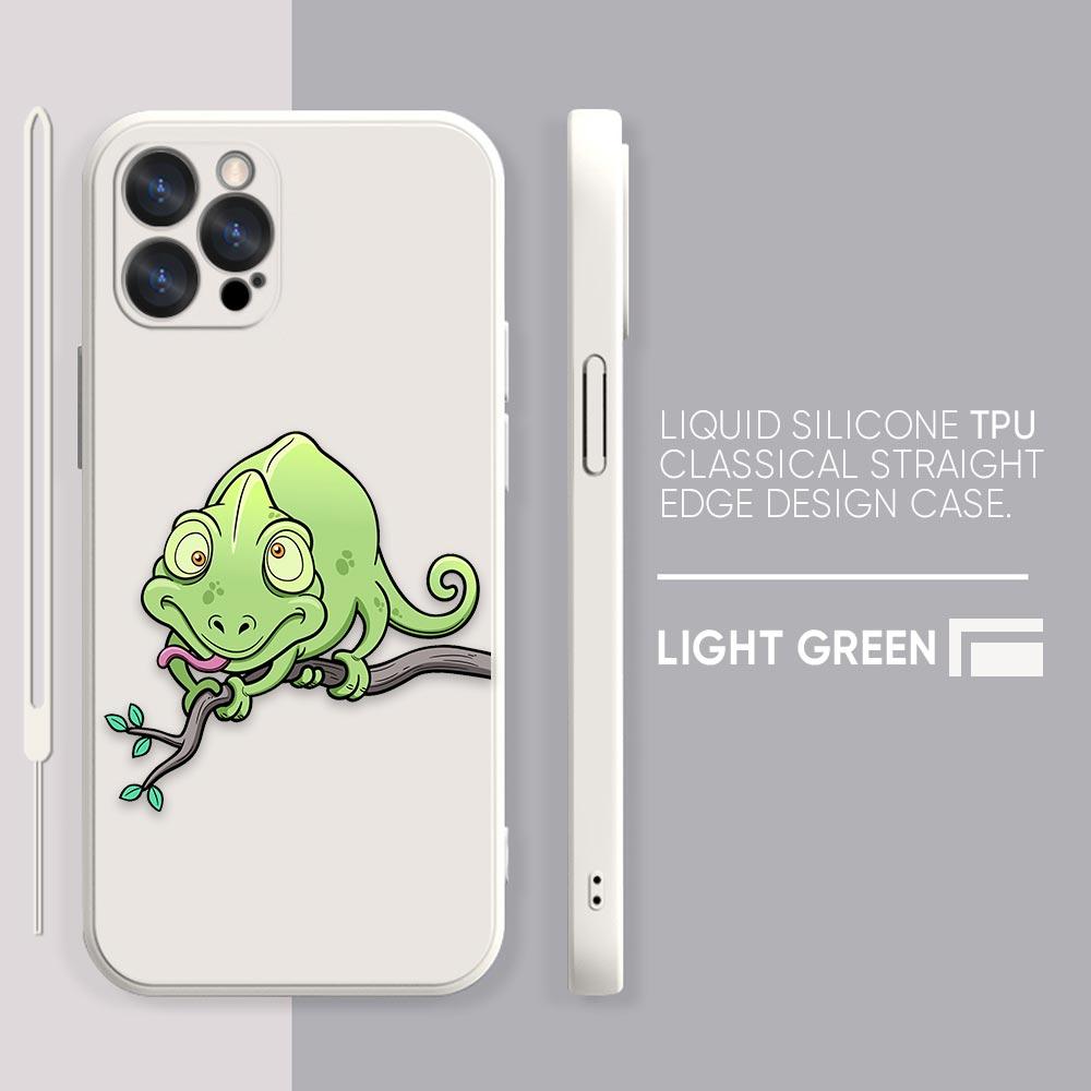 Funny Chameleon lizard Phone Case iPhone 11 12 13 14 Pro Max 7 8 Plus XR XS SE Straight Edge liquid Silica Gel Shell Cover Funda
