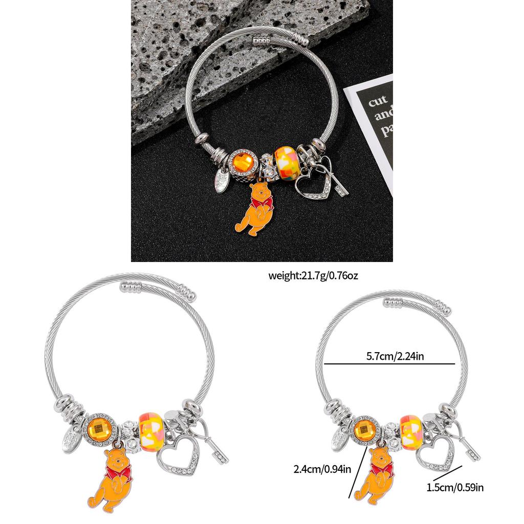 Braccialetto con Ciondoli Cartone Animato Orsetto Pooh in Lega di Zinco Galvanizzata per Regalo e Souvenir di Viaggio