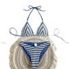 European and American New Split Swimsuit Women's Sexy Striped Suspender Neck Bikini Design Halter Swimsuit Women