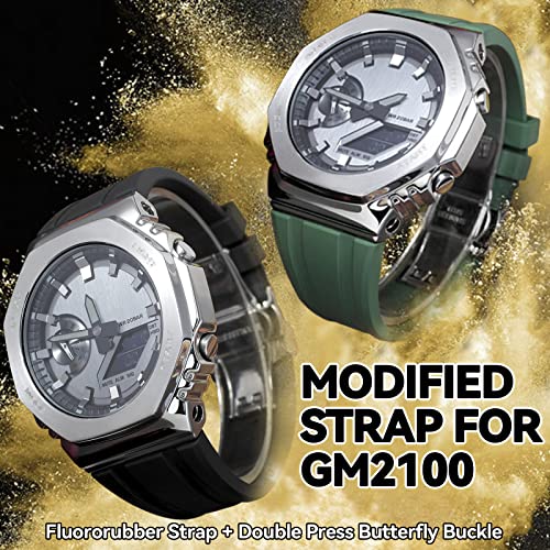 Waterproof, Flexible Watch Band, Fluorocarbon Rubber Strap with Butterfly Buckle, Customizable Watch Accessory for Casio and G-SHOCK GM2100/GM-2100B (