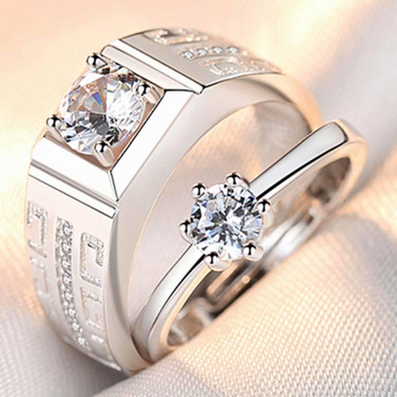 Korean Style Zircon Couple Rings: Elegant, Versatile, Adjustable Crown Design for Men and Women