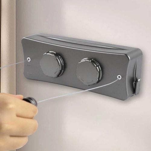 Retractable Clothes Drying Line, 16.7 Feet Long Twin Clothes Drying Line, Indoor Clothes Drying Wire, Wall-Mounted Stainless Steel Retractable Laundry