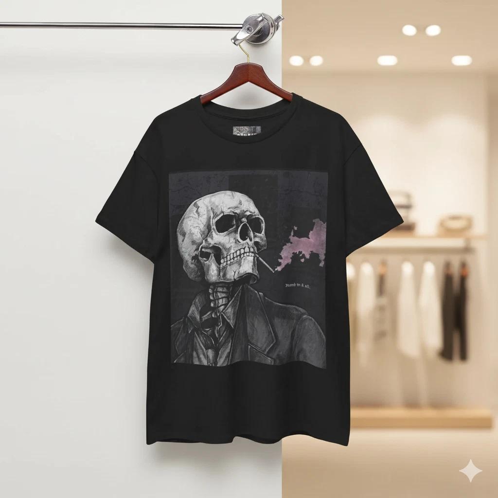 

Smoking Skull Gothic Art Graphic Unisex T-Shirt Dark Horror Tee - S260 4XL
