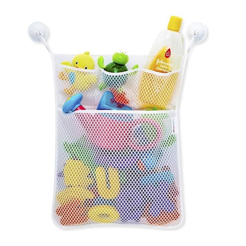Baby Shower Bath Toys White Baby Kids Toy Storage Mesh With Strong Suction Cups Toy Bag Net Bathroom Organizer