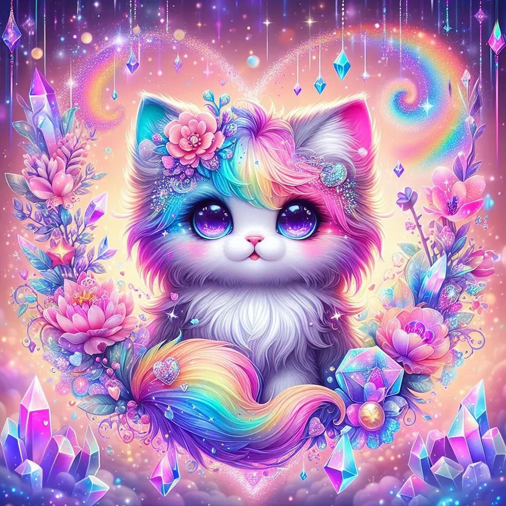 

A# 5D DIY Full Round Drill Diamond Painting Cat Kit Home Decor Art Craft 50x50cm