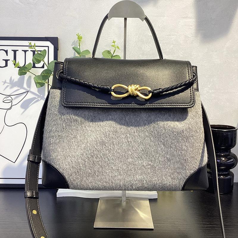 2026 New cashmere handbag genuine leather women's bag butterfly rope tote bag fashionable versatile shoulder bag