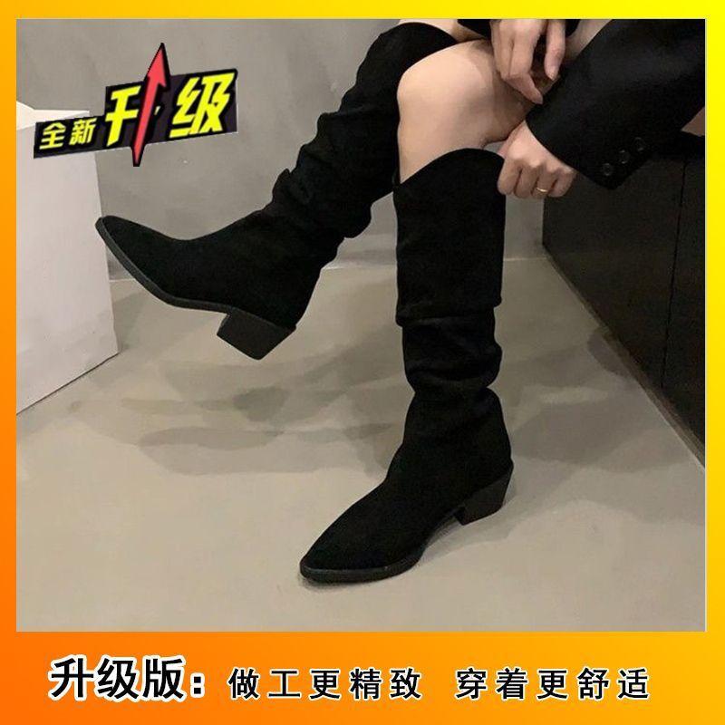 

High boots women s boots stacking boots cowboy boots summer and autumn new French retro brown small boots 35