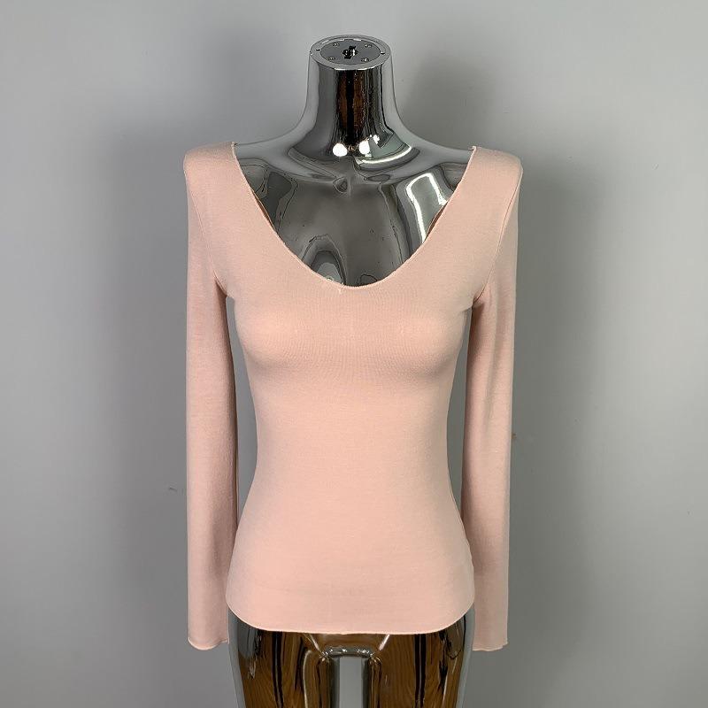 Tricou de primăvară nou solid Slim Fit sexy pentru femei, casual, la modă, subțire, elegant, cu mânecă lungă, tricouri, topuri, doamne, simplu, cu decolteu în V, tricou de birou pentru femei, 26406