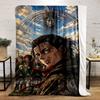 Group of soldiers with capes, striking sky, and a large mystical figure. for all seasons blanket lunch break throw gift