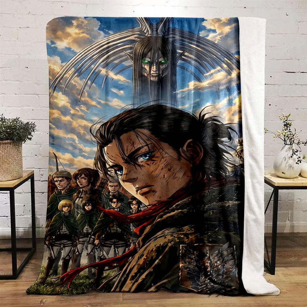 Group of soldiers with capes, striking sky, and a large mystical figure. for all seasons blanket lunch break throw gift