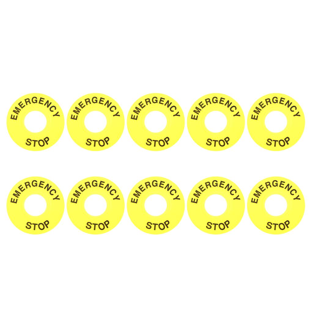 10Pcs Push Button Emergency Ring Round Warning Sign 60Mm Od 22Mm Id Yellow High Visibility Replacement for Stop Switch