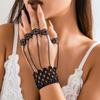Creative Vintage Black Lace Finger Wrist Chain Rings Bracelets For Women Metal Connecting Hand Harness Bangles Punk Jewelry