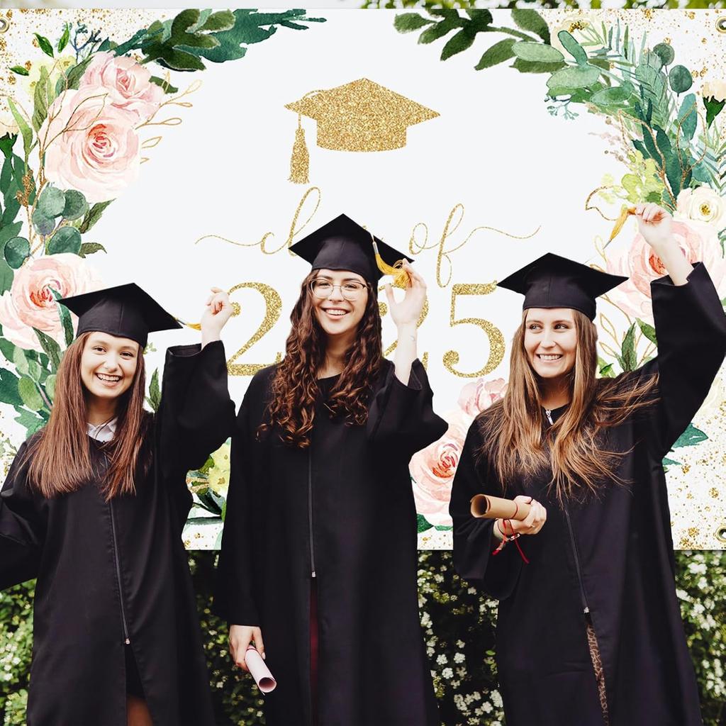 Avezano Floral Graduation Backdrop Flower Garland Graduation Party Decorations 2025 Congrats Grad Class of 2025 Photoshoot Background Prom Party