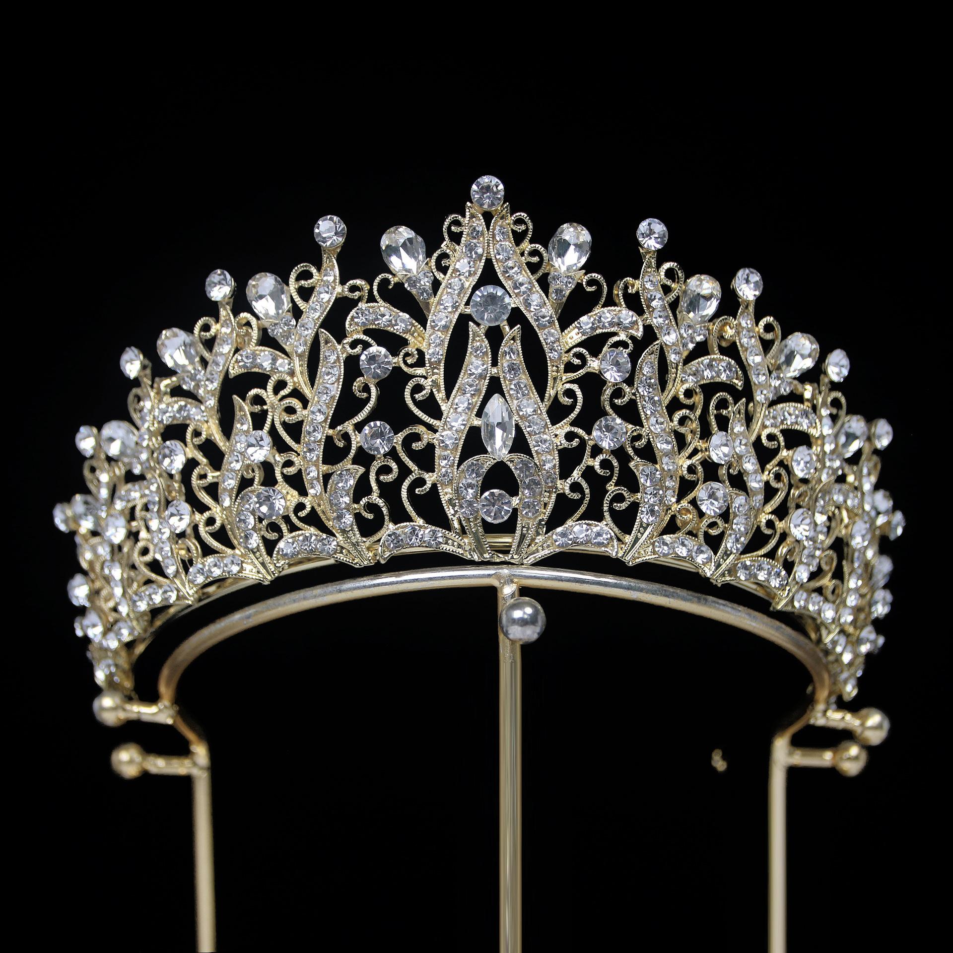 

Барочная европейская и американская корона тиара для конкурса красоты, свадебная корона, сплав с гальваническим покрытием, кристалл, свадебный головной убор, корона