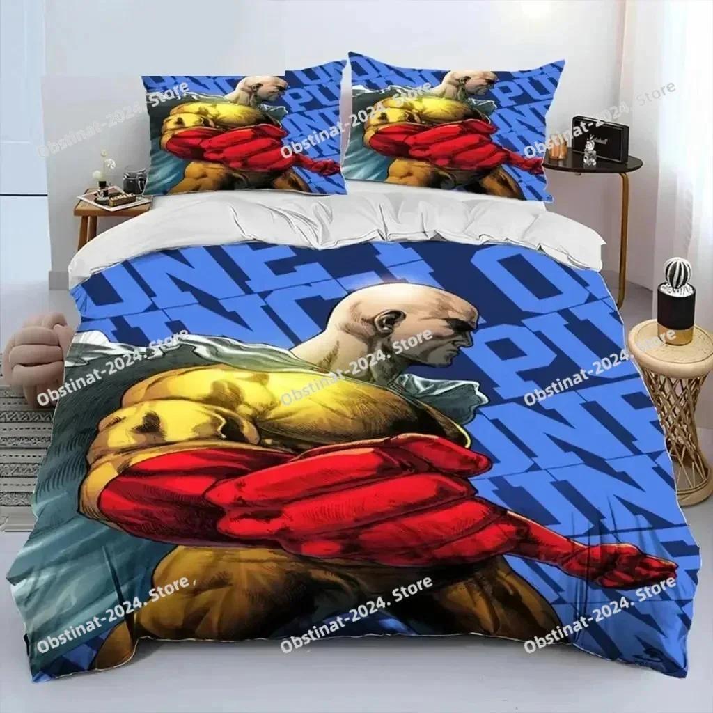Anime One-Punch Man Saitama Bedding Set Printed Single Comforter Quilt Bed Duvet Cover Pillow Case 3 Pieces Sets Kids Adult Size
