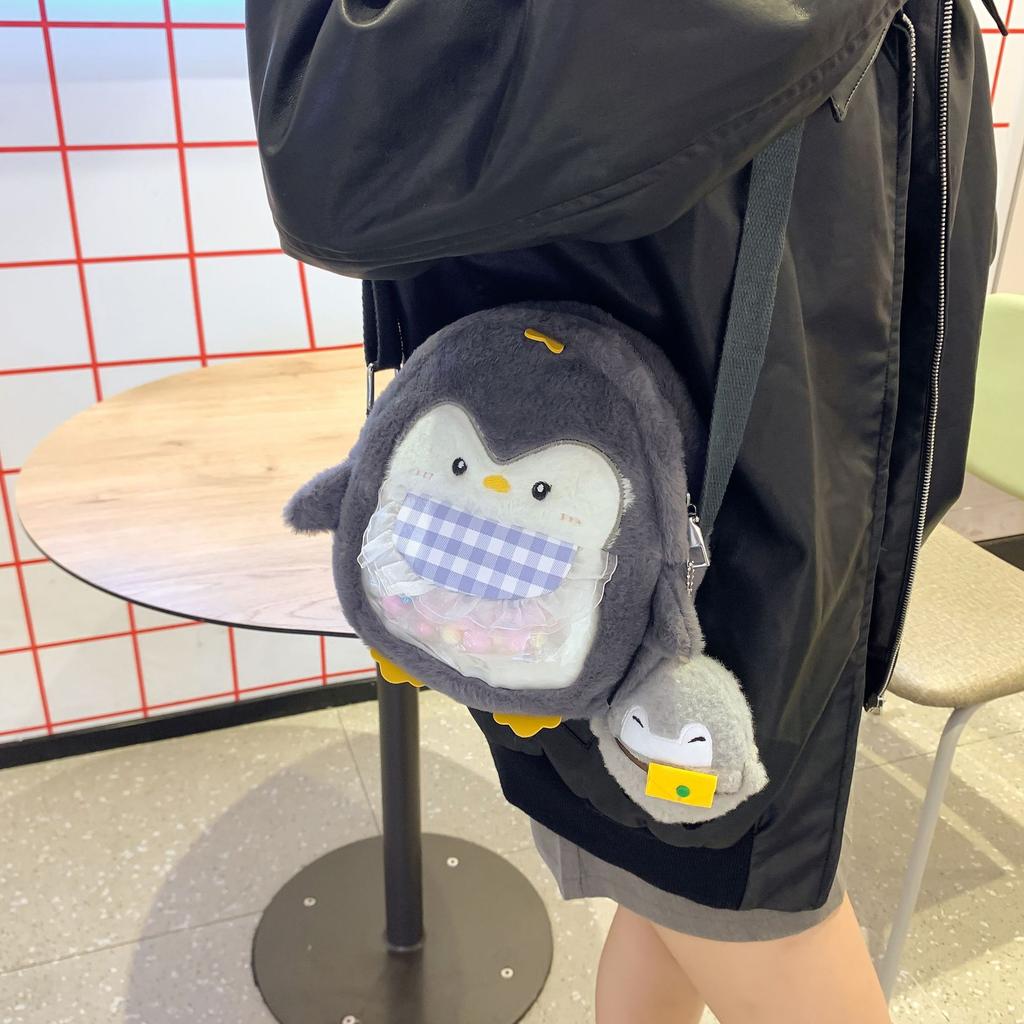 New Plush Cartoon Penguin Shoulder Bag 2025 New Girl Cute Student Going Out Oblique Span Bag Female
