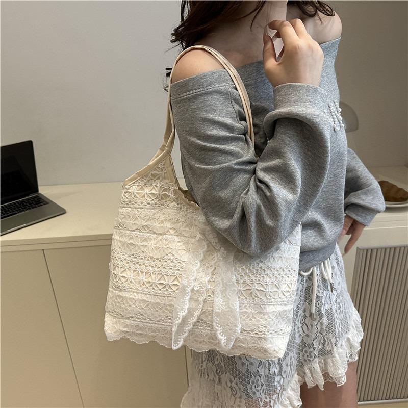 White beautiful lace handbag new fashionable sweet casual versatile shoulder underarm tote bag