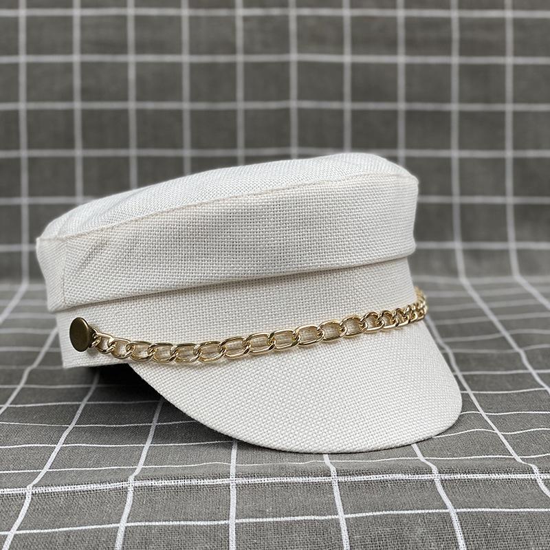 British Flat Top Hat Women'S Chain Decorative Octagonal Hat Trendy Versatile Beret Simple Spring And Summer