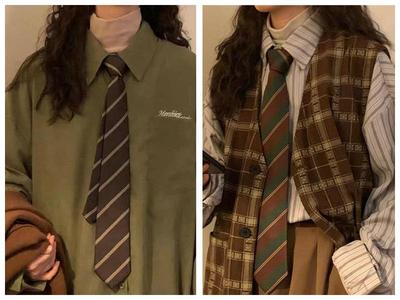 Retro Coffee Striped Green Contrast Tie - Handmade Vintage Casual Brown Shirt Trend