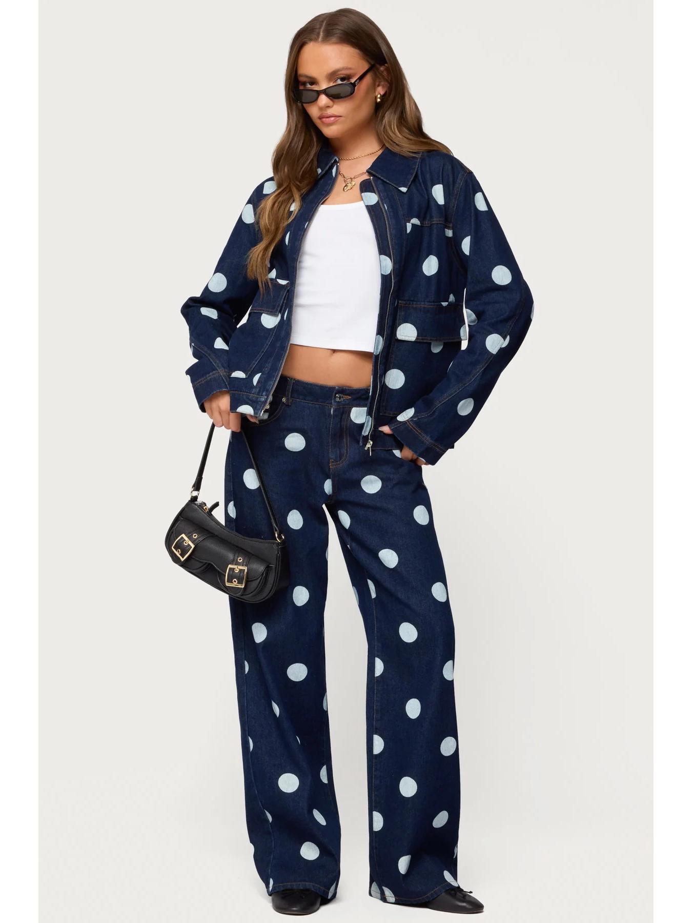 Women s Dark Polka Dot Casual Jeans Large синий