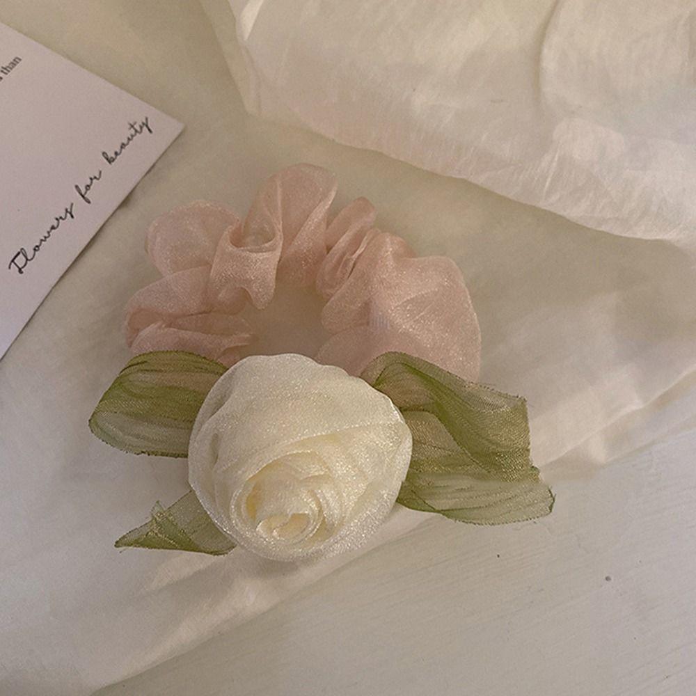 Simple Hair Ties Rose Flower Hair Scrunchies Ponytail Holder Korean Style Hair Rope Women Hair Ring