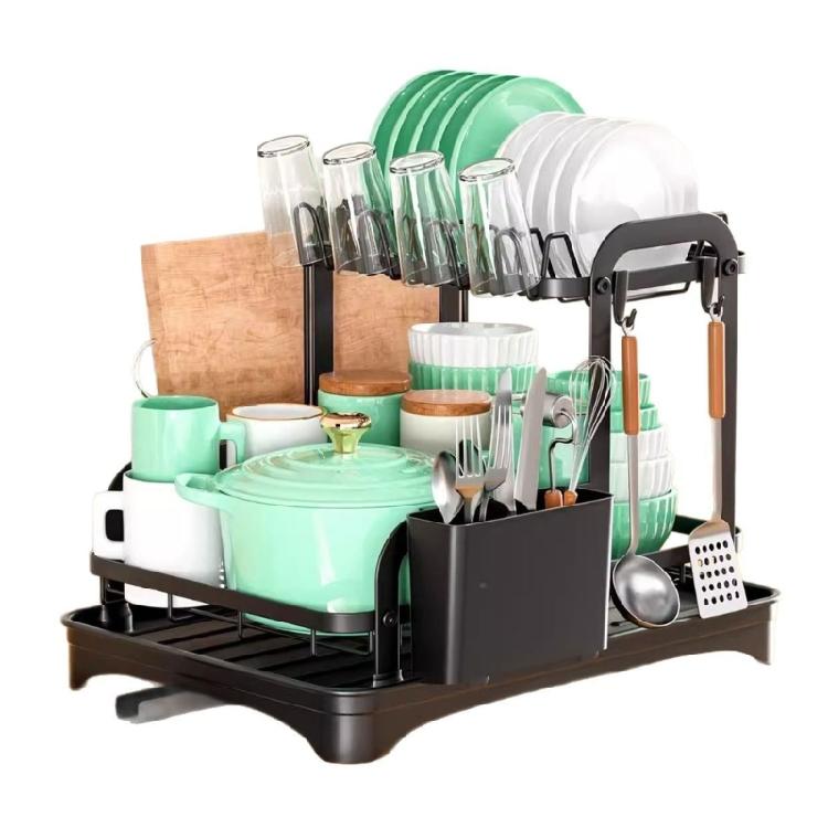 Fashionable 2 Tiers Dish Holder Designs for Space Saving Utilization In Kitchens Supplies Includes Drips Display Tray