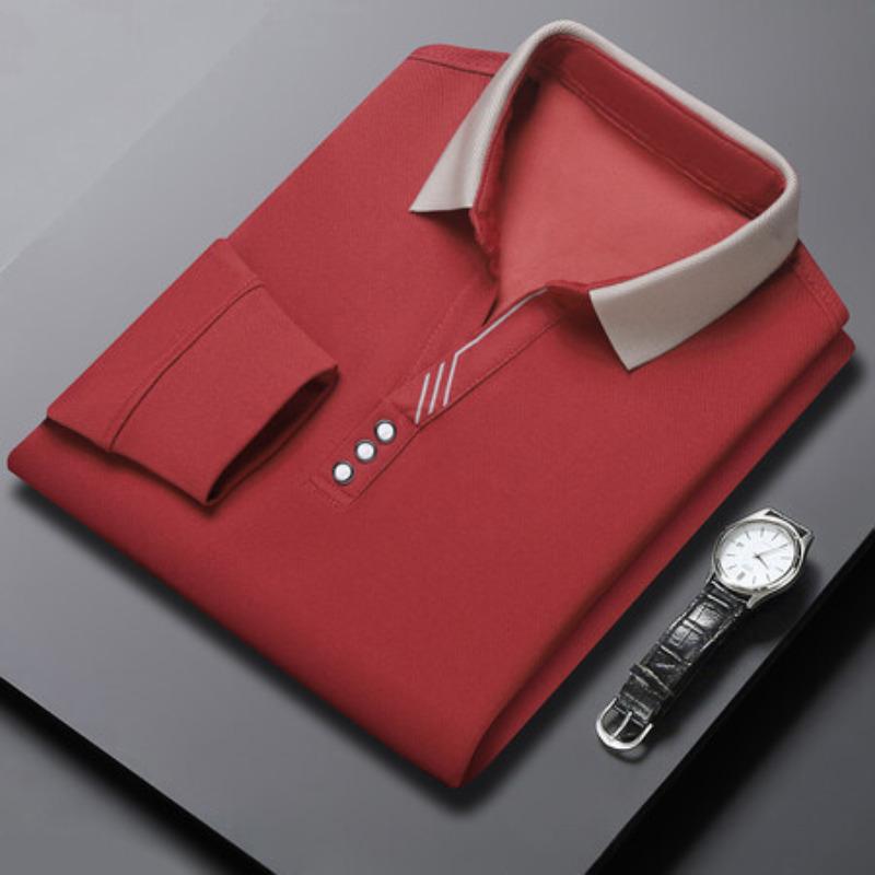 Autumn New Men's Autumn Long Sleeve T-shirt Young and Middle-Aged Men's Loose Lapels Solid Color Polo Shirt Top Base