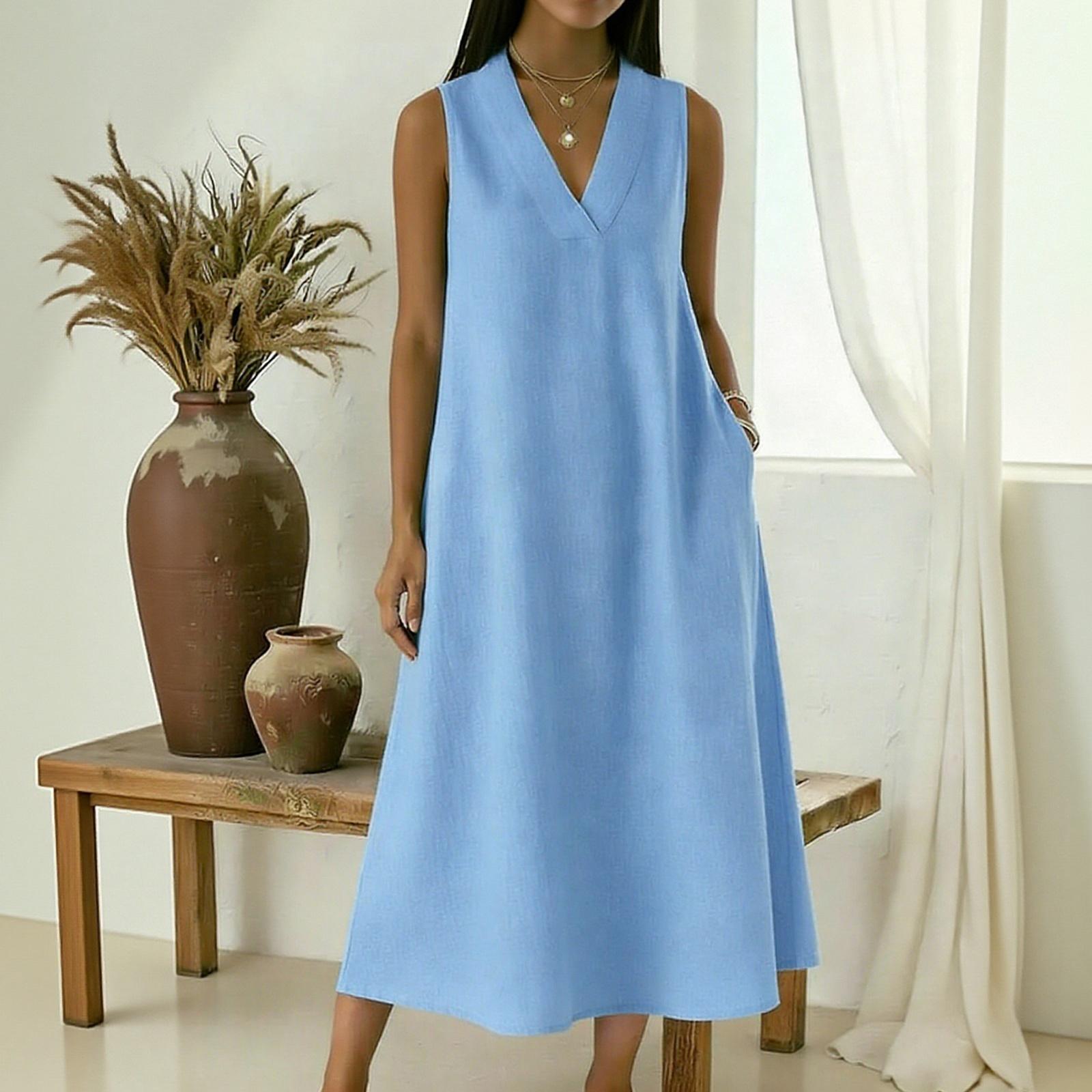 Женское безрукавное повседневное платье -цвет, свободного кроя, длинное L
