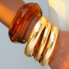 4Pcs Amber Resin Gold Color Metal Cuff Bangle Set For Women Chunky Smooth Tube Bracelet Minimalist Wristband Trendy Jewelry Gift