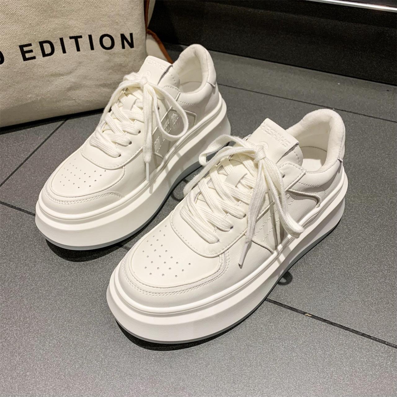 

Comemore White Women s Shoes 2024 New Sports Flat Low Top Casual Shoe Platform Leather Sneakers Spring Lace Up Sneaker Sport 35 бежевый